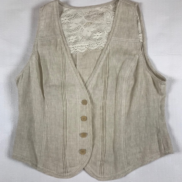 Coldwater Creek Jackets & Blazers - Coldwater Creek Linen Button and Lace Vest Size 16